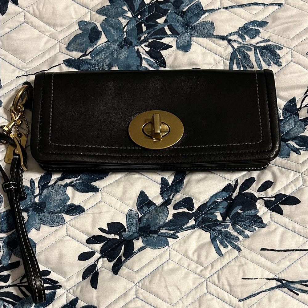 Elegant Black Leather Coach Legacy Clutch